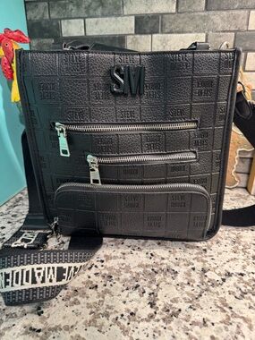 Steve Madden Black Embossed Crossbody Messenger Bag